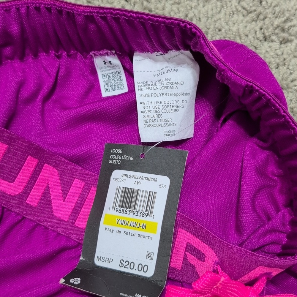 Under‎ Armour Girls Purple Running Workout Exercise Shorts Size Medium New - Picture 5 of 6